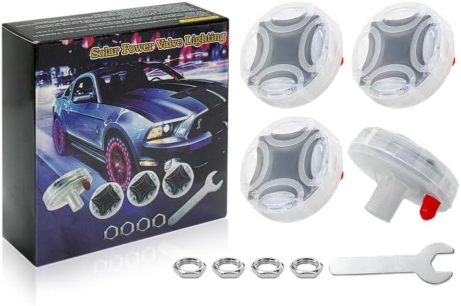 MTRPS 4PCS Car Tire Wheel Lights, Solar Energy Flashing LED Valve Cap Lamps with Motion Sensor, Waterproof Air Valve Hub Lamp Gas Nozzle Cap Light for Cars Trucks Motorcycles - Image 1